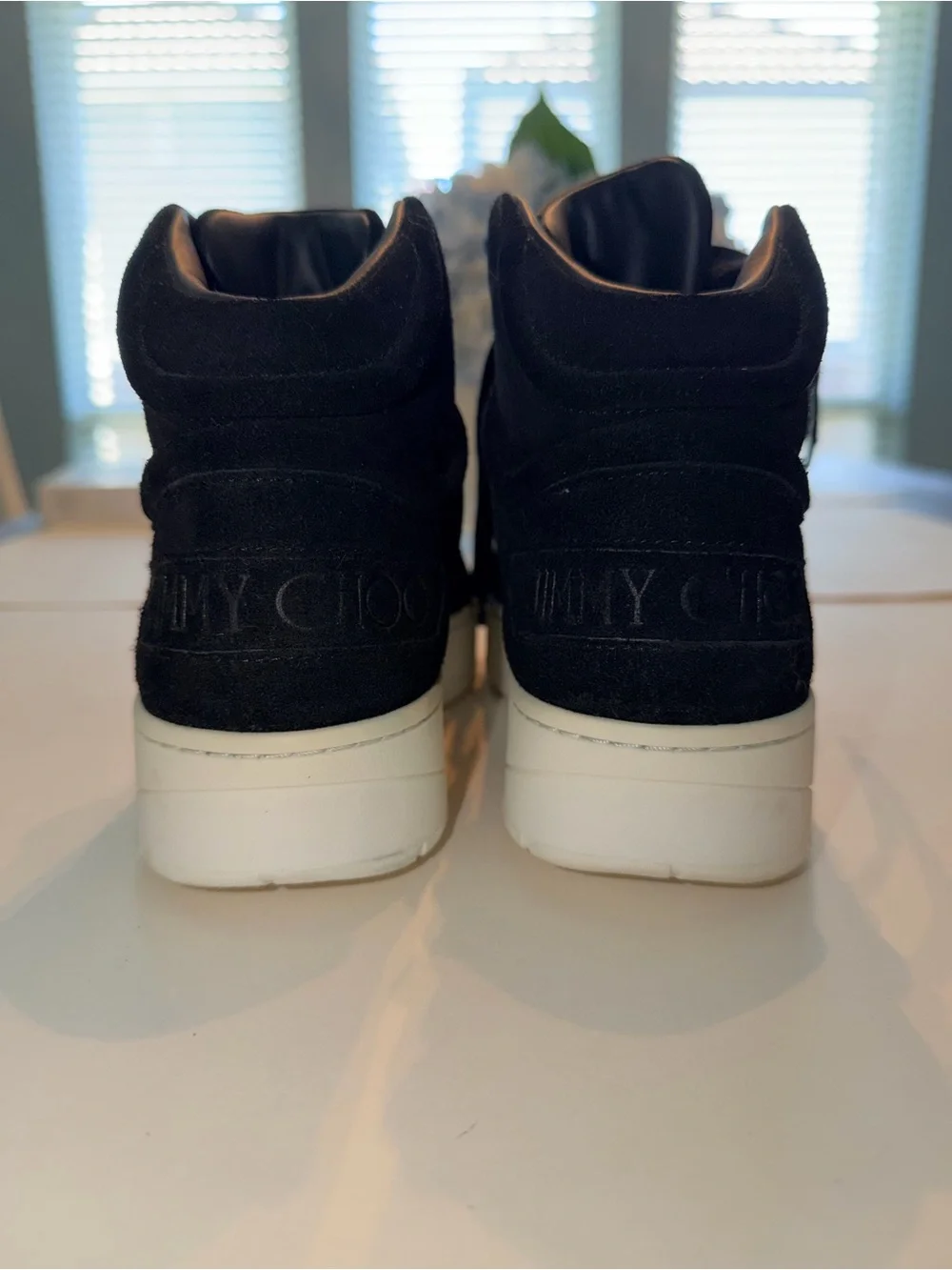 Jimmy Choo Black Glitter Hawaii High-Top Women’s Sneakers with Rhinestone Star